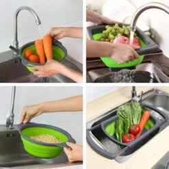 Buxibo - 3-Delige Keuken Vergiet Set Inklapbaar Groen/Grijs -Buiten Kamperen 1200x1200 728