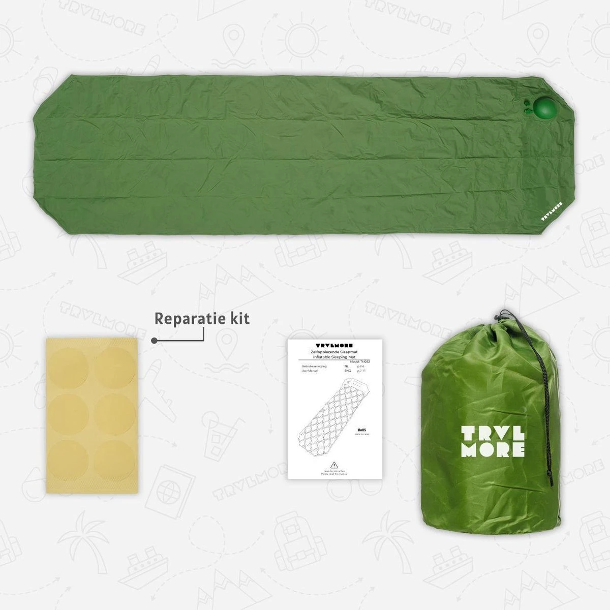 TRVLMORE Slaapmat - Zelfopblazend - 1 Persoons - Ingebouwde Pomp En Kussen - Groen 7 TRVLMORE Slaapmat - Zelfopblazend - 1 Persoons - Ingebouwde Pomp En Kussen - Groen - Afbeelding 5