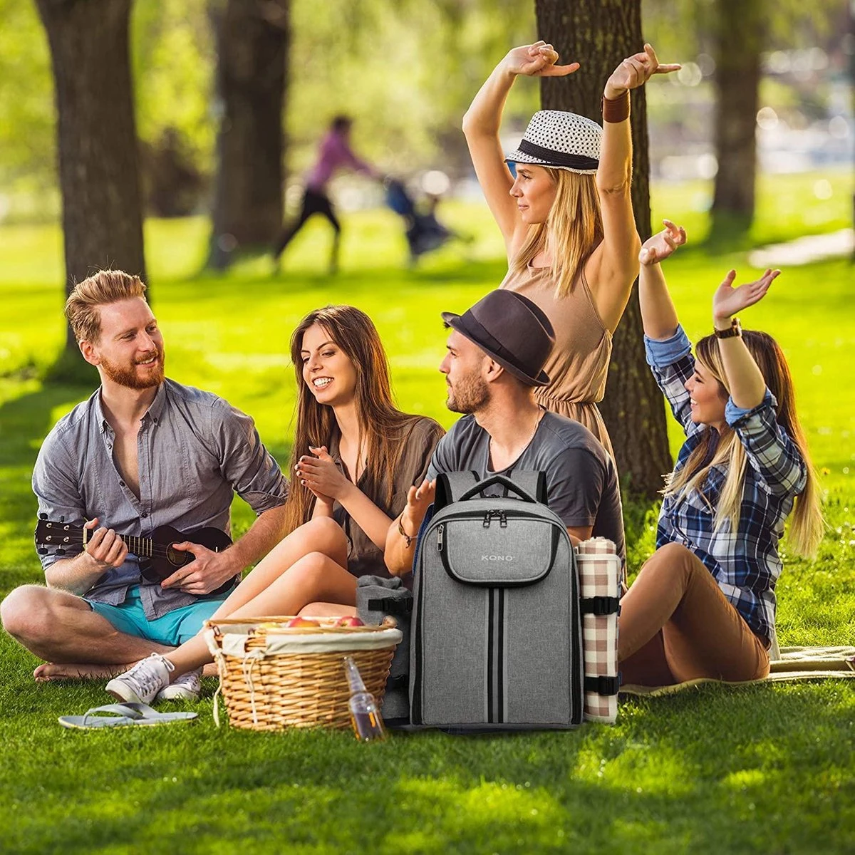 Kono Koeltas - Koelrugzak - Picknick - Picknicktas Met Flessenhouder - Koelrugtas Met Picknickkleed - Grijs (E6915 GY) 8 Kono Koeltas - Koelrugzak - Picknick - Picknicktas Met Flessenhouder - Koelrugtas Met Picknickkleed - Grijs (E6915 GY) - Afbeelding 6