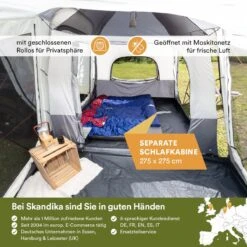 Skandika Pitea XL CROSS Tent – Koepeltenten - Autotent – Campingtent Voor SUV, Caddy, Auto, CUV - Voor Max. 4 Personen – Vrijstaand – Met/zonder Slaapcabine – Max. Stahoogte 230 Cm – 3000mm Waterkolom - 475 X 290 X 230 Cm (LxBxH) – Kamperen - Grijs -Buiten Kamperen 1200x1200 858
