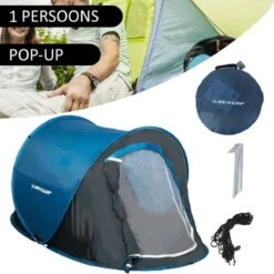 Dunlop Pop Up Tent 220 X 120 X 90 Cm - Grijs/ Blauw - 1 Persoons 16 Dunlop Pop Up Tent 220 X 120 X 90 Cm - Grijs/ Blauw - 1 Persoons -Buiten Kamperen 1200x1200 868