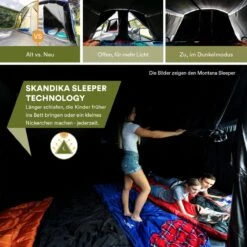 Skandika Nimbus Sleeper 12 Tent – Koepeltenten – 12 Persoons Familietent - Campingtent – Muggengaas – Sleeper Technology (3 Extra Donkere Slaapcabines) – 760 X 630 X 215 Cm (LxBxH) – 5000 Mm Waterkolom – Camping, Tuin – Kamperen – Blauw/wit -Buiten Kamperen 1200x1200 873
