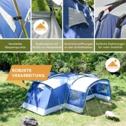 Skandika Nimbus Sleeper 12 Tent – Koepeltenten – 12 Persoons Familietent - Campingtent – Muggengaas – Sleeper Technology (3 Extra Donkere Slaapcabines) – 760 X 630 X 215 Cm (LxBxH) – 5000 Mm Waterkolom – Camping, Tuin – Kamperen – Blauw/wit -Buiten Kamperen 1200x1200 876
