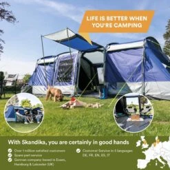 Skandika Montana 8 Sleeper Tent – Tunneltent – 8 Persoons Familietent - Campingtent – Sleeper Technology (2 Tot 4 Extra Donkere Slaapcabines) – Ingenaaide Tentvloer - Muggengaas – 700 X 310 X 200 Cm (LxBxH) – 5000mm Waterkolom – Kamperen – Blauw/wit -Buiten Kamperen 1200x1200 912