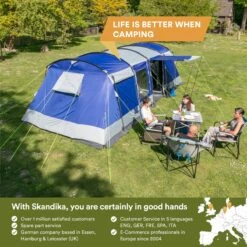 Skandika Montana 8 Tent – Tunneltenten – 8 Persoons Tent – Campingtent – 200 Cm Stahoogte – 2-4 Slaapcabines - Muggengaas – Familietent – 4 Ingangen – 700 X 310 X 200 Cm (L X B X H) - 5000 Mm Waterkolom – Outdoor, Camping – Kamperen – Blauw -Buiten Kamperen 1200x1200 915