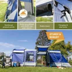 Skandika Montana 8 Tent – Tunneltenten – 8 Persoons Tent – Campingtent – 200 Cm Stahoogte – 2-4 Slaapcabines - Muggengaas – Familietent – 4 Ingangen – 700 X 310 X 200 Cm (L X B X H) - 5000 Mm Waterkolom – Outdoor, Camping – Kamperen – Blauw -Buiten Kamperen 1200x1200 917