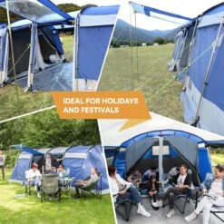 Skandika Montana 8 Tent – Tunneltenten – 8 Persoons Tent – Campingtent – 200 Cm Stahoogte – 2-4 Slaapcabines - Muggengaas – Familietent – 4 Ingangen – 700 X 310 X 200 Cm (L X B X H) - 5000 Mm Waterkolom – Outdoor, Camping – Kamperen – Blauw -Buiten Kamperen 1200x1200 919