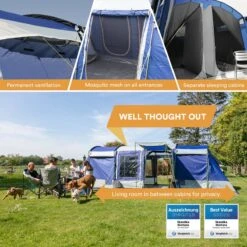 Skandika Montana 8 Tent – Tunneltenten – 8 Persoons Tent – Campingtent – 200 Cm Stahoogte – 2-4 Slaapcabines - Muggengaas – Familietent – 4 Ingangen – 700 X 310 X 200 Cm (L X B X H) - 5000 Mm Waterkolom – Outdoor, Camping – Kamperen – Blauw -Buiten Kamperen 1200x1200 920