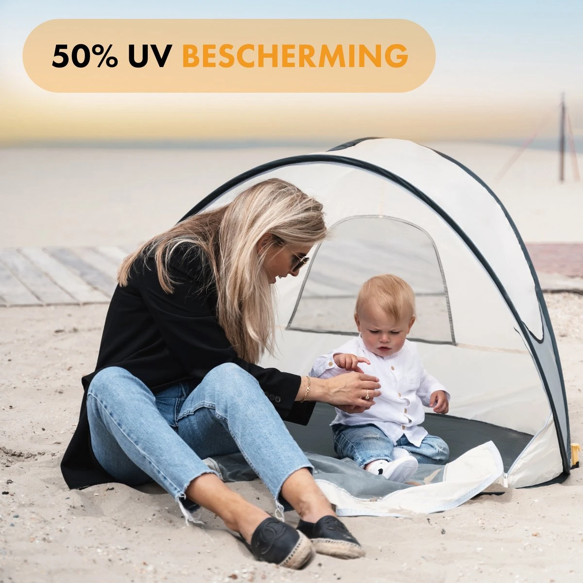 Deryan Luxe Pop Up Strandtent - Anti-UV 50+ - Cream 6 Deryan Luxe Pop Up Strandtent - Anti-UV 50+ - Cream - Afbeelding 4