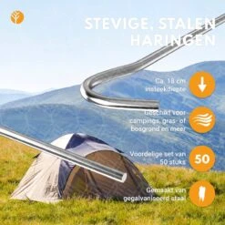 Stalen Haringen Set Van 50st. - Premium Staal - Grondanker - Tent Haring - Grondhaken - Tent Spijker - 20cm Lang - 3cm Haak - 3,5mm Premium Dikte Tentharing - Groots® -Buiten Kamperen 1200x1200 990