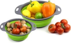 Buxibo - 3-Delige Keuken Vergiet Set Inklapbaar Groen/Grijs -Buiten Kamperen 1200x736