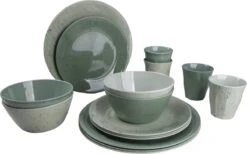 Bo-Camp Servies - Campingbord - 100% Melamine - 16 Delig - Mix & Match - Groen