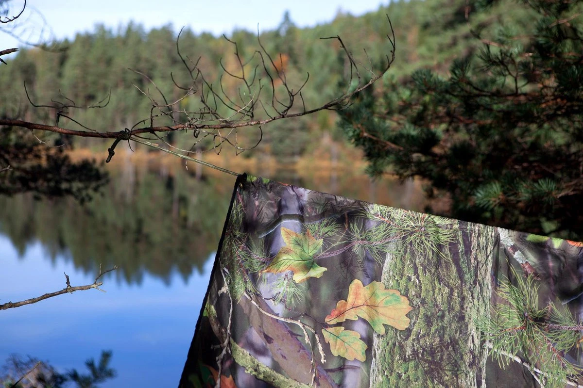 MacGyver® ‘3-in-1’ Tent | Tarp – Schaduwdoek – Hangmat | Strandtent | Outdoor-tent | Shelter | Vistent | 280 X 280 Cm | Camouflage | Waterdicht | Lichtgewicht 7 MacGyver® ‘3-in-1’ Tent | Tarp – Schaduwdoek – Hangmat | Strandtent | Outdoor-tent | Shelter | Vistent | 280 X 280 Cm | Camouflage | Waterdicht | Lichtgewicht - Afbeelding 5