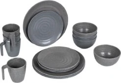 Bo-Camp Campingservies - 100% Melamine - 16-delig - Stone - Grijs -Buiten Kamperen 1200x820 2