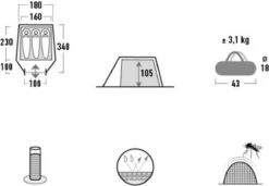 High Peak Lichtgewicht Tunneltent Kite 3 LW, Trekking Tent 3 Personen, 3,1 Kg, Aluminium Stokken, 3000 Mm Waterdicht, Extra Lang 230 Cm -Buiten Kamperen 1200x833 4