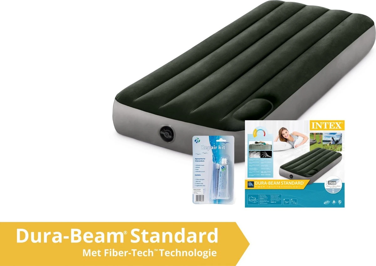 Intex Luchtbed - Downy - Formaat: Cot - B76 X L191 X H25 Cm - Ingebouwde Voetpomp- Met Reparatieset 3 Intex Luchtbed - Downy - Formaat: Cot - B76 X L191 X H25 Cm - Ingebouwde Voetpomp- Met Reparatieset