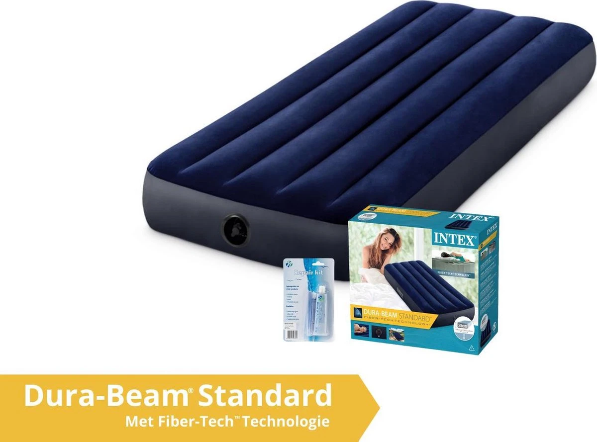 Intex Luchtbed - Classic Downy - Formaat: Cot - B76 X L191 X H25 Cm - 1 Pers. - Met Reparatieset 3 Intex Luchtbed - Classic Downy - Formaat: Cot - B76 X L191 X H25 Cm - 1 Pers. - Met Reparatieset