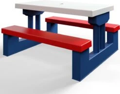 Merkloos Kinder Picknicktafel Met Parasol - Blauw -Buiten Kamperen 1200x944