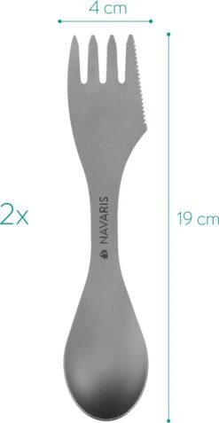 Navaris 2x Spork Titanium Campingbestek - Vork, Mes En Lepel In één - Bestek Voor Onderweg En Op Reis - Lichtgewicht - Inclusief Bewaarzakje -Buiten Kamperen 621x1200 2