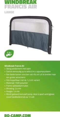 Bo-Camp - Windscherm (tent) - Francis - Air - 2.4 X 1.4 Meter - Grijs -Buiten Kamperen 622x1200 1