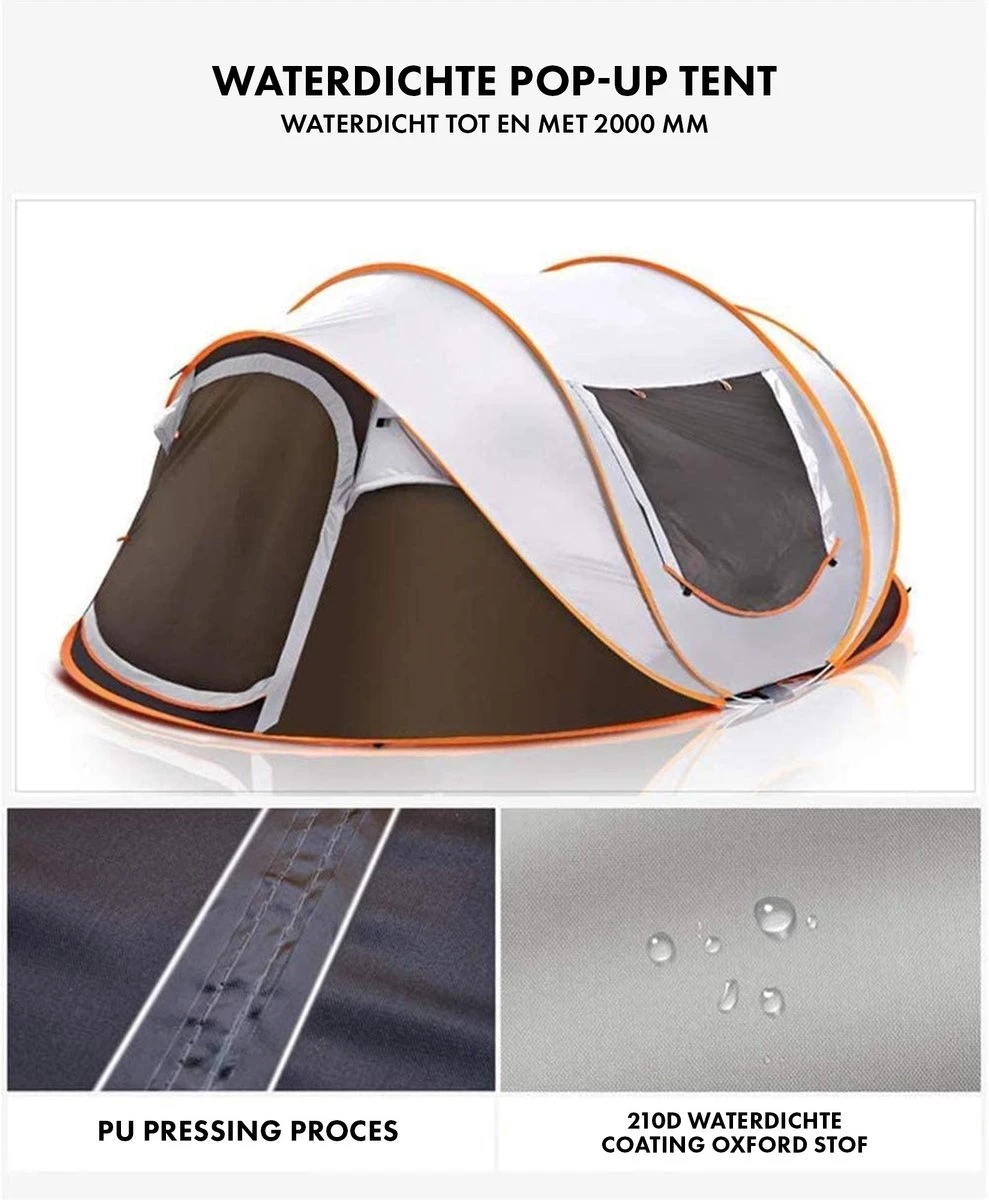 Fly Lab Luxe Pop Up Tent - Kampeer Tent - Grijs/Oranje - 4 Persoons 6 Fly Lab Luxe Pop Up Tent - Kampeer Tent - Grijs/Oranje - 4 Persoons - Afbeelding 4